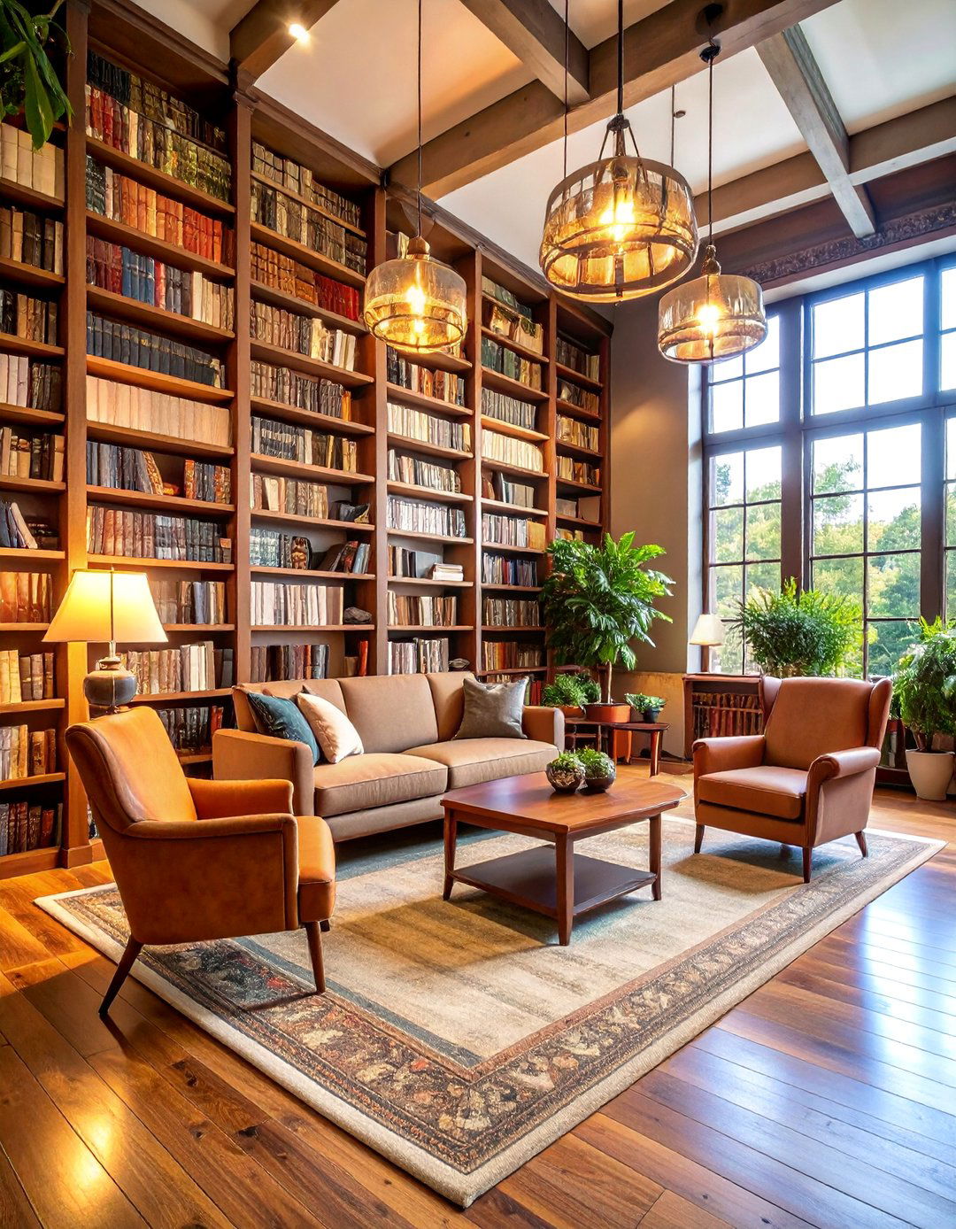 Cozy Reading Library with Built in Shelving - 25 Garage Conversion Ideas