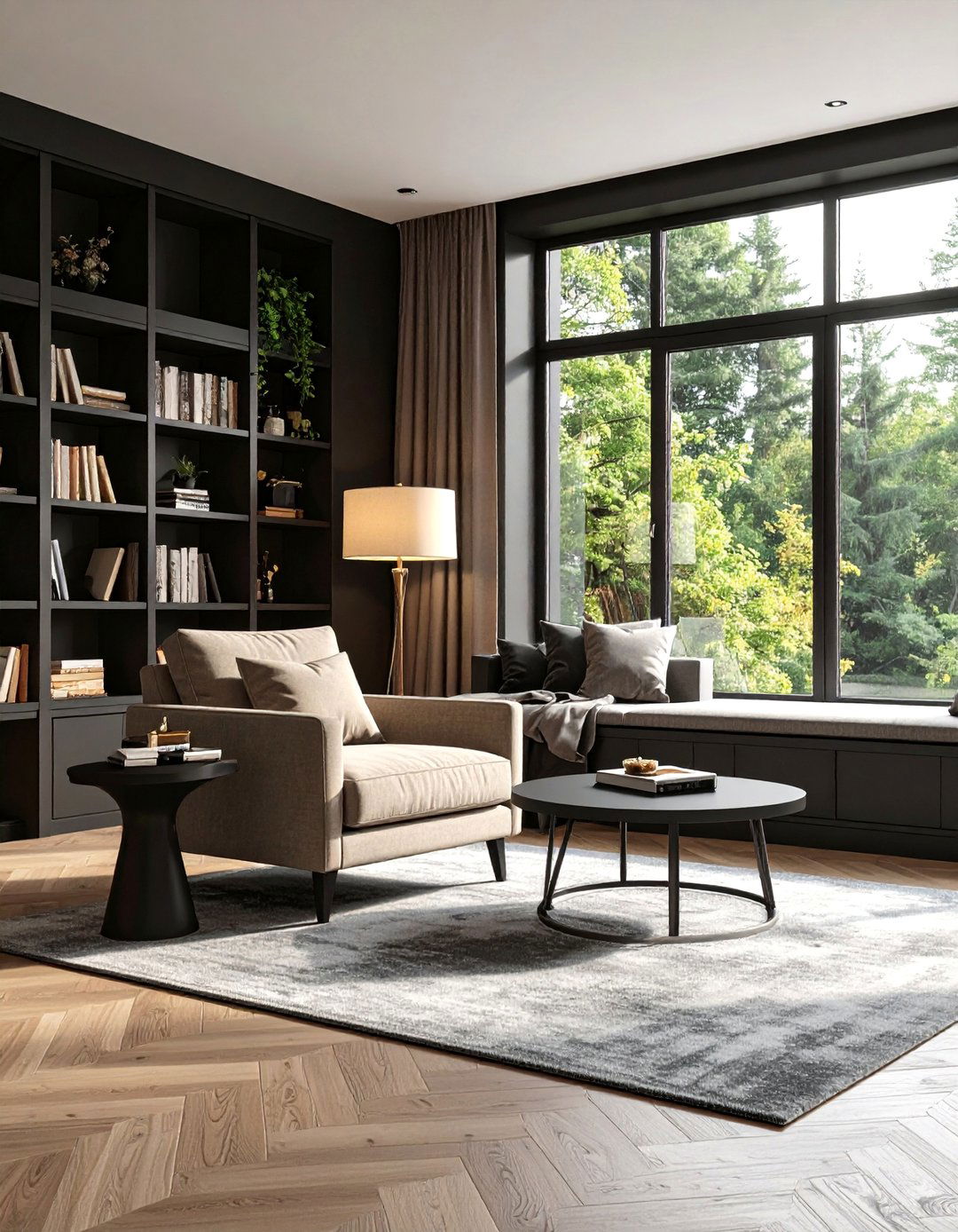 Cozy Reading Nook Black Beige Living Room - 25 Black and Beige Living Room Ideas