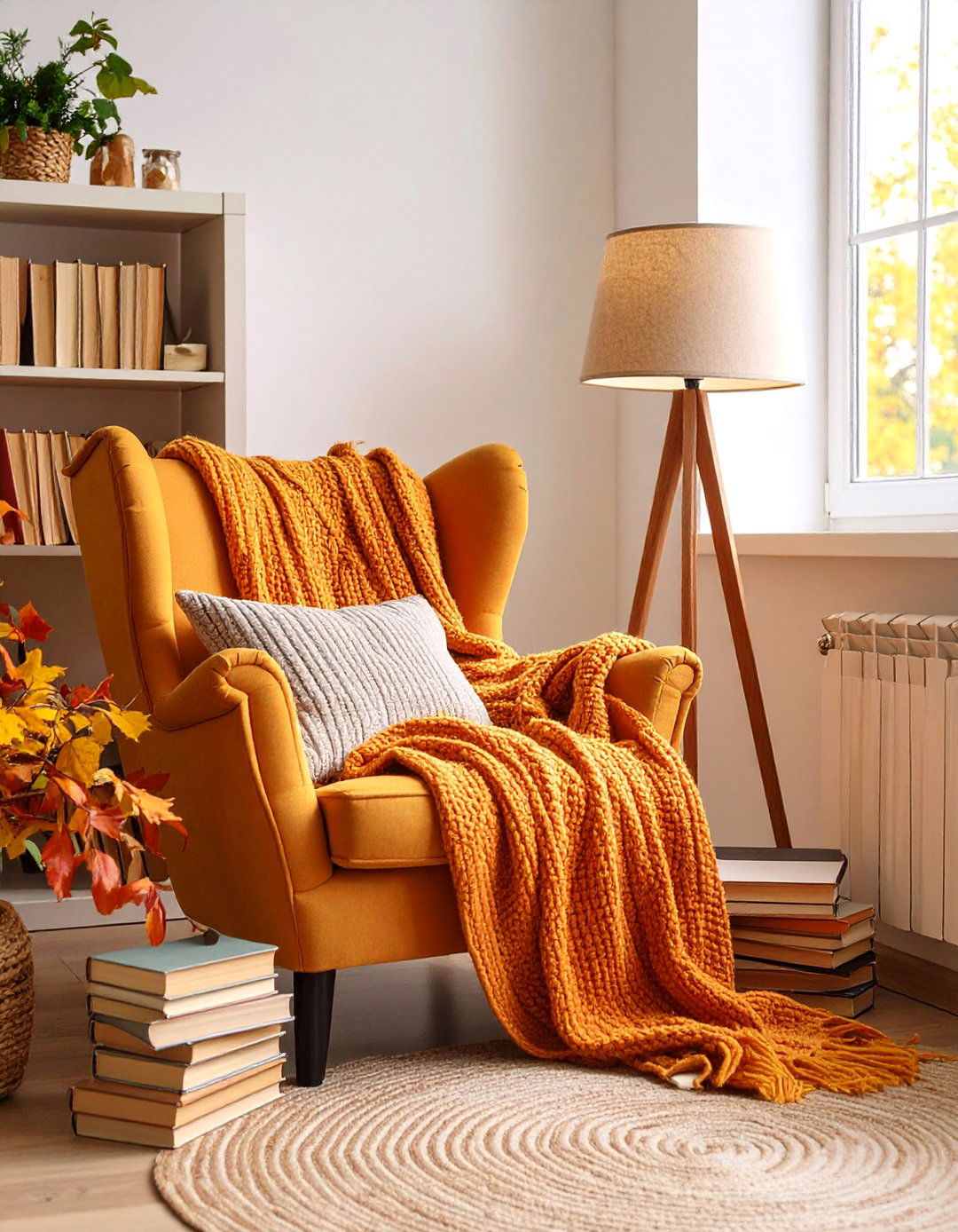 Cozy Reading Nook with Autumn Library Corner - 25 Fall Decor Ideas