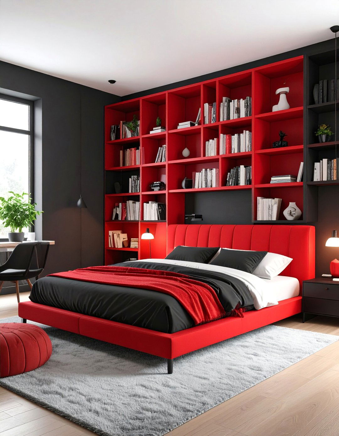 Cozy Red and Black Reading Retreat Bedroom - 25 Red and Black Bedroom Ideas