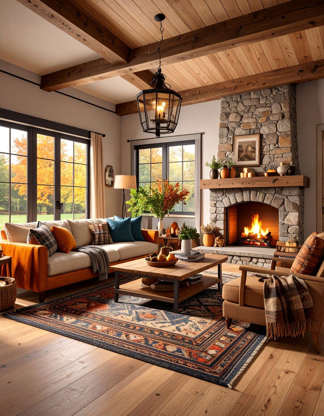 Cozy Rustic Living Room with Grey Walls and Black Trim - 25 Living Room With Grey Walls and Black Trim