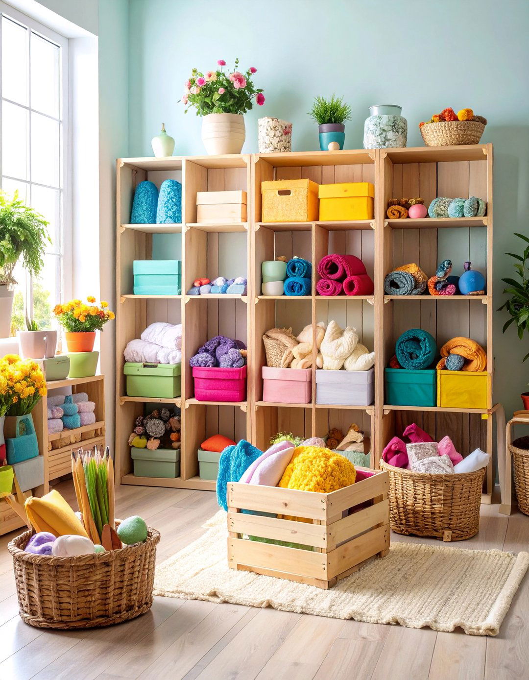 Craft Room Multi Zone Organization Center - 25 Milk Crate Storage Ideas
