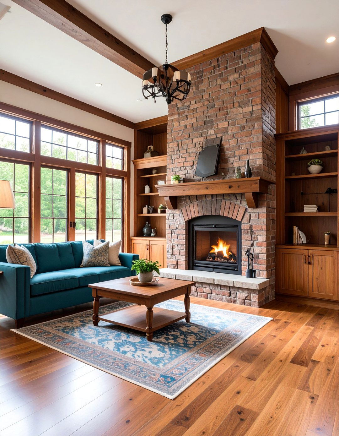 Craftsman Built in Fireplace with Integrated Storage and Seating - 25 Traditional Fireplaces