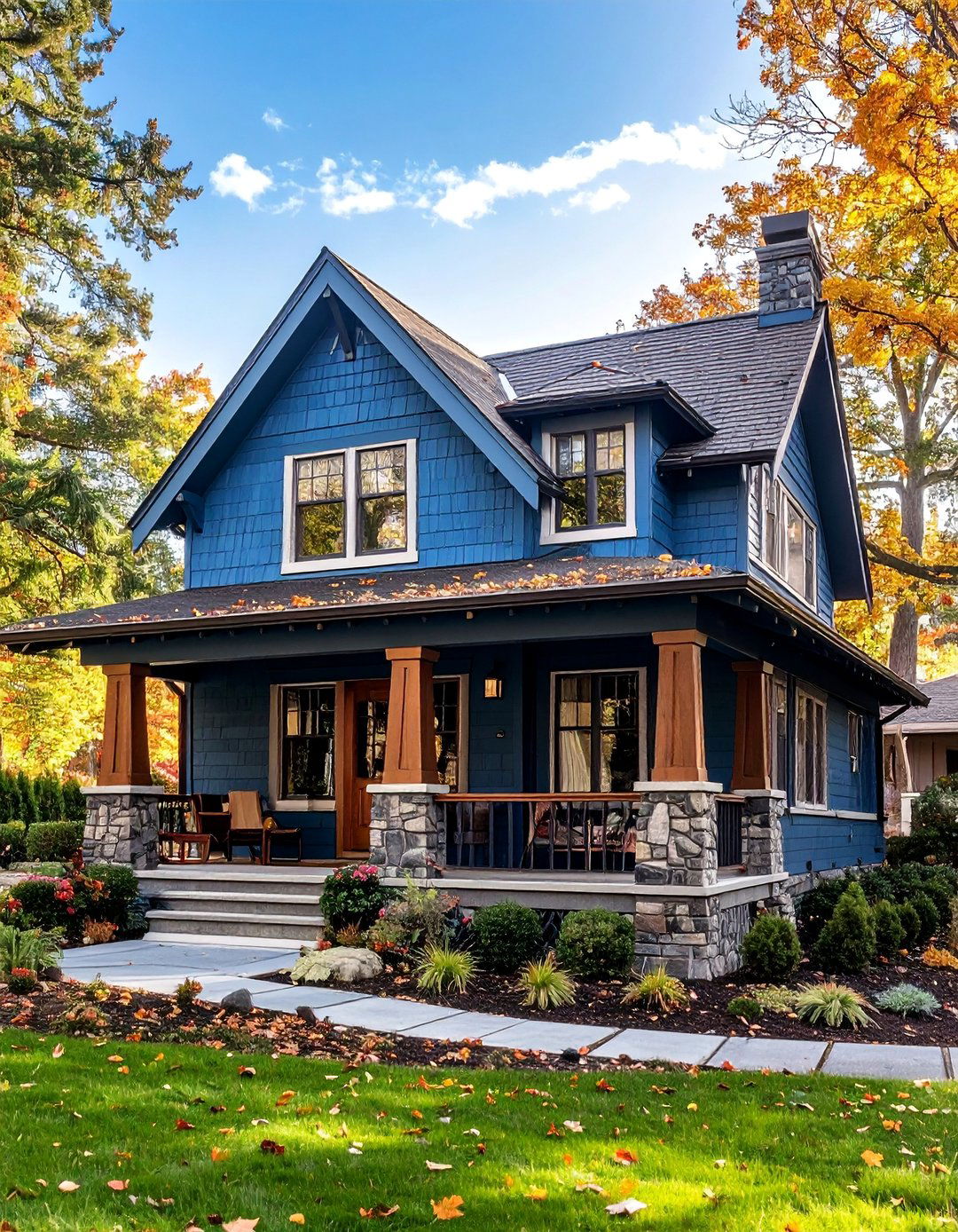 Craftsman Bungalow Blue Exterior Home with a Brown Roof - 25 blue exterior home with a brown roof ideas