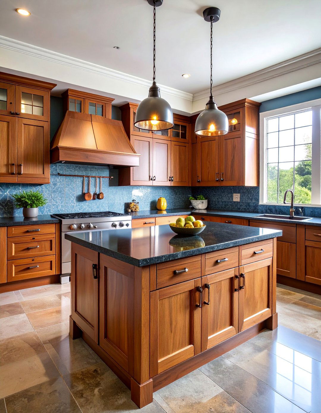 Craftsman Bungalow Kitchen with Rich Brown Built ins - 25 kitchen with brown cabinets and black countertops ideas