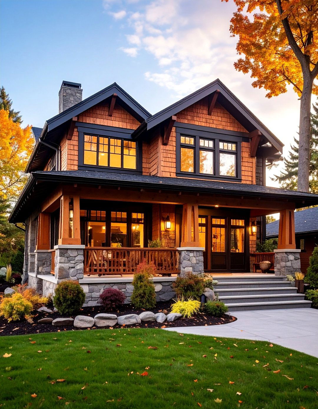 Craftsman Bungalow with Black Top Sash Windows - 25 Houses With Black Windows