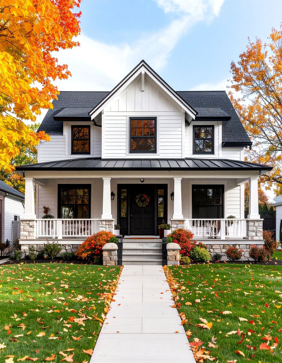 Craftsman Bungalow with Tapered Columns - 25 White Exterior Home with a Black Roof Ideas