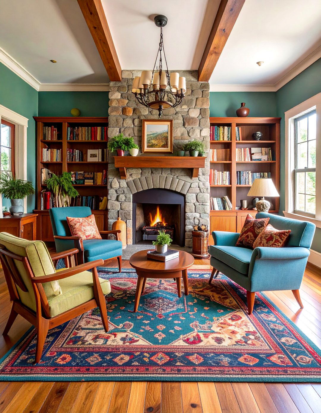 Craftsman Faux Stone Fireplace with Built In Bookcases - 25 Faux Stone Fireplace Ideas