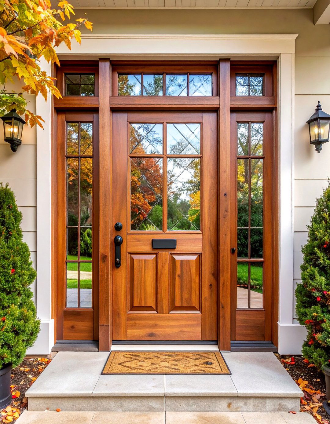 Craftsman Glass Door with Decorative Sidelights - 25 Glass Front Doors Ideas