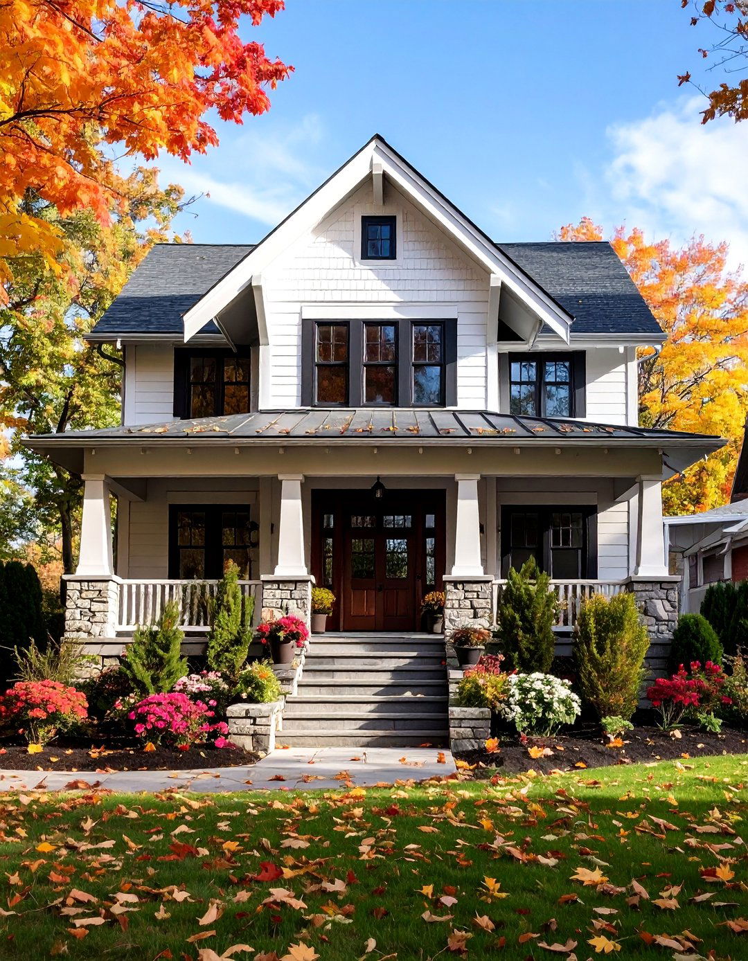 Craftsman Inspired White Siding with Stone Accents - 25 White Siding House Designs