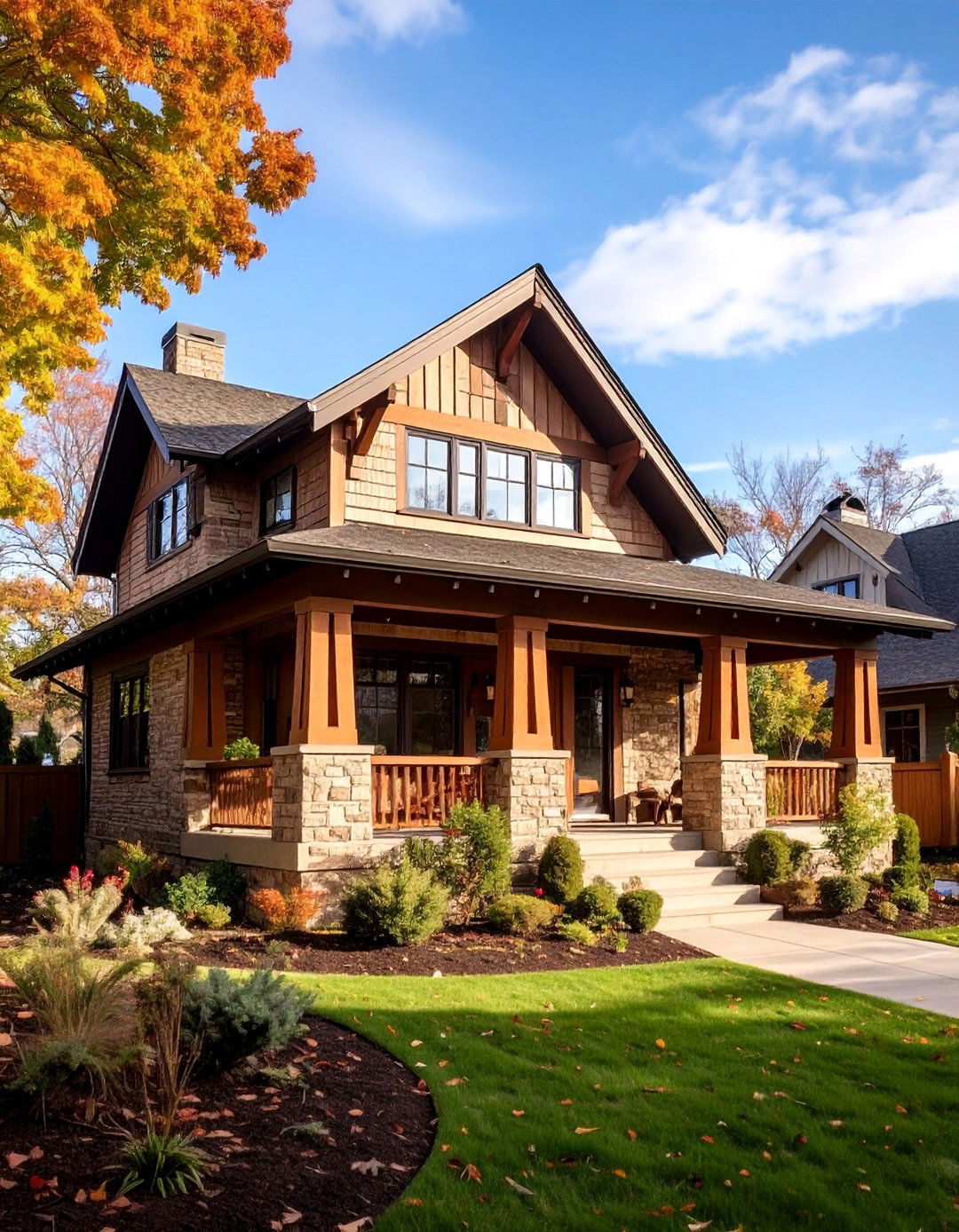 Craftsman Style Beige Brick Bungalow - 25 Beige Brick Exterior Home Ideas