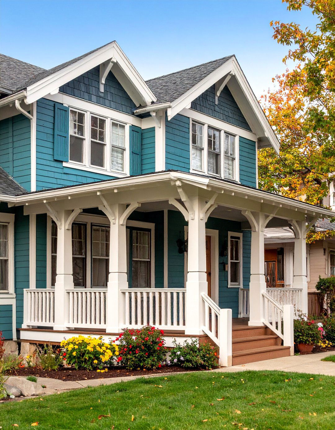 Craftsman Style Black Bungalow with Cedar Bracket Details - 25 Black House With Wood Accents