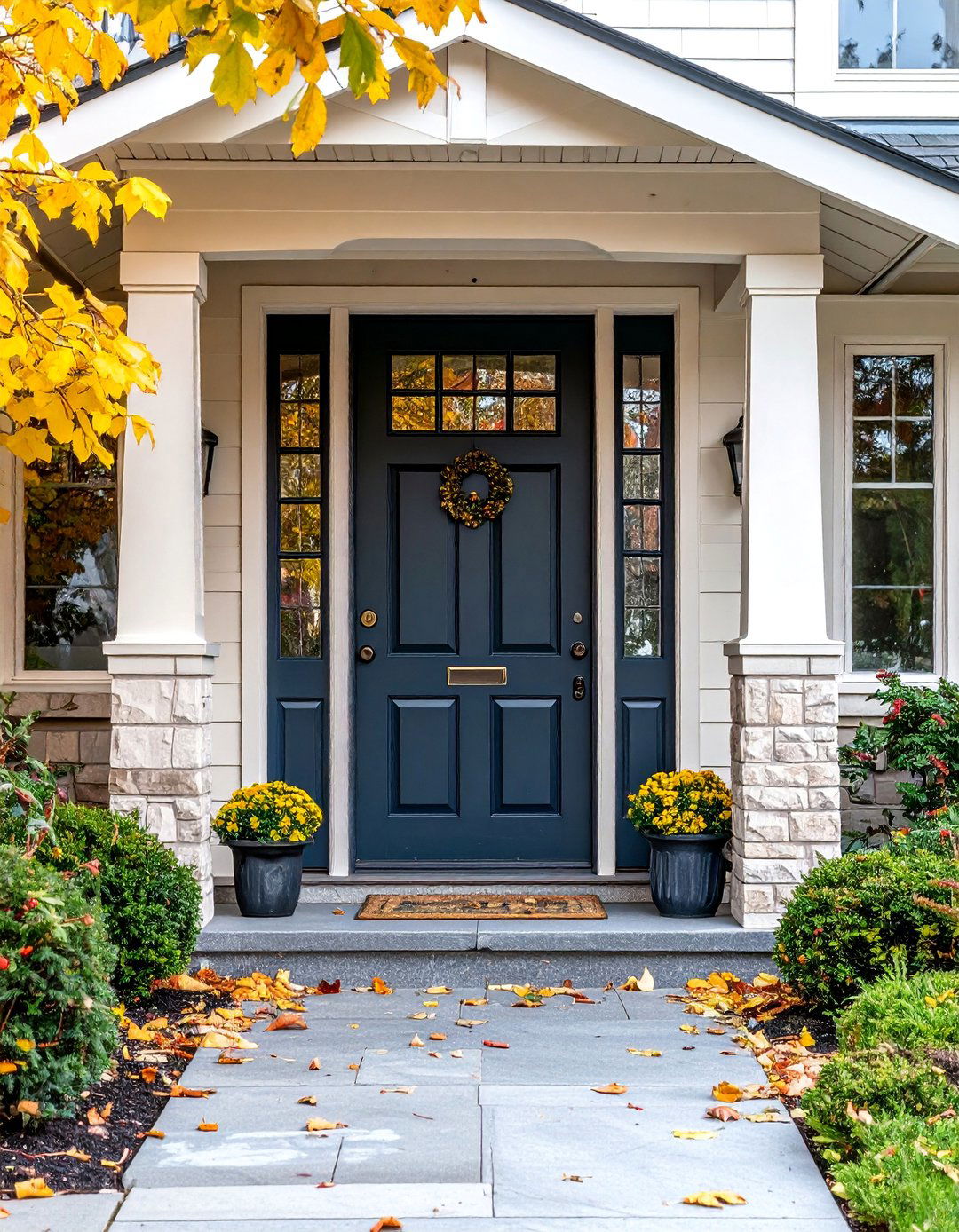 Craftsman Style Black Door with Multi Light Top Section - 25 Black Front Door Ideas