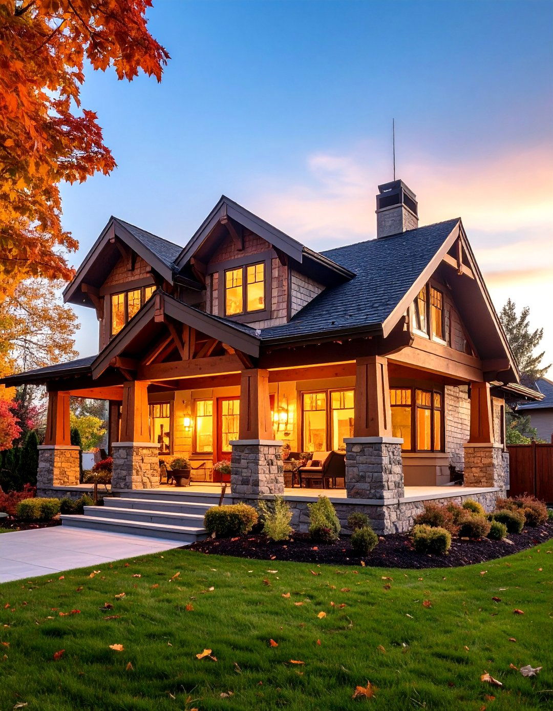 Craftsman Style Clay Bungalow with Natural Wood Accents - 25 Home Designs Using Natural Clay Siding Colors
