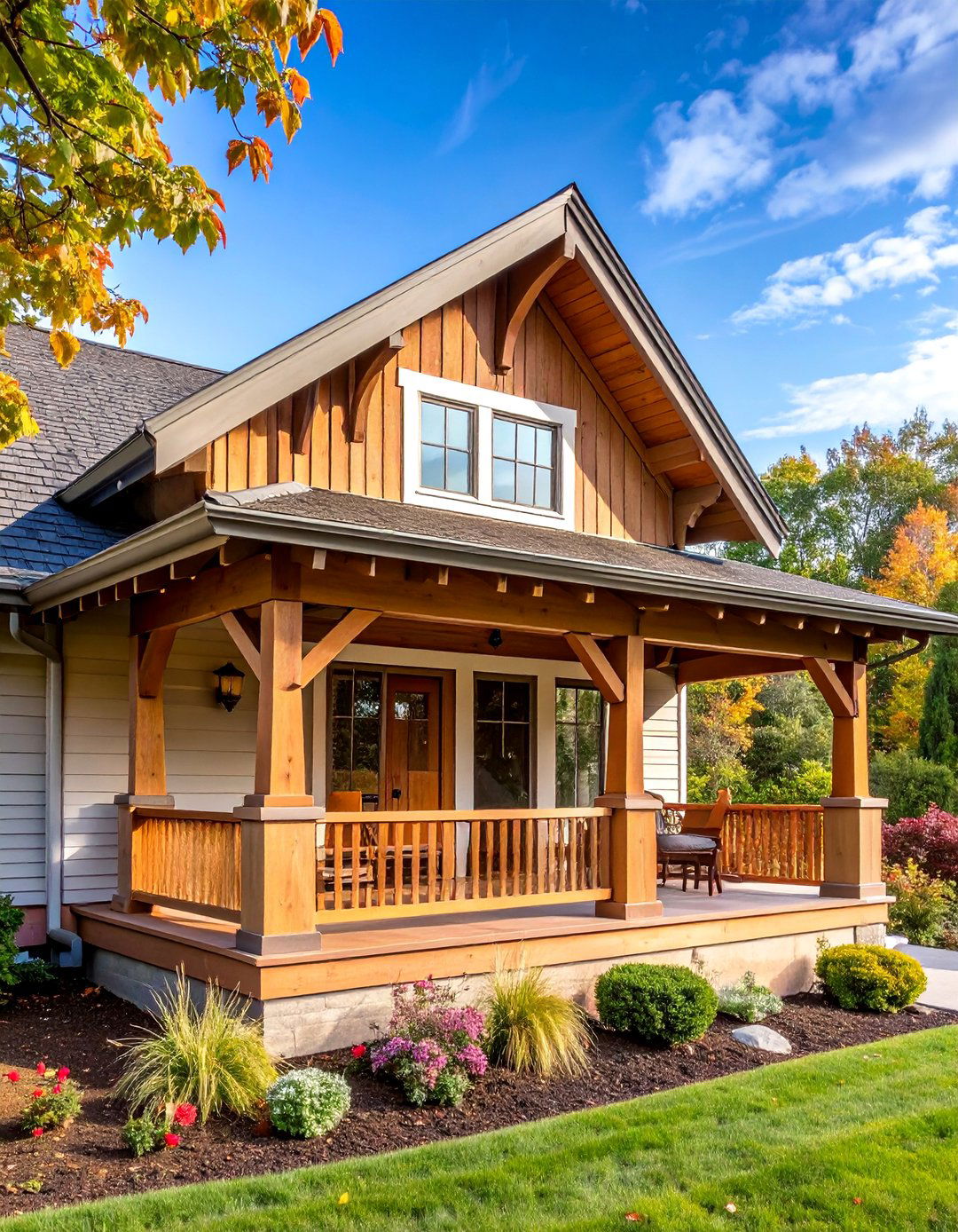 Craftsman Style Front Porch Roof with Exposed Rafter Tails - 25 Front Porch Roof Ideas