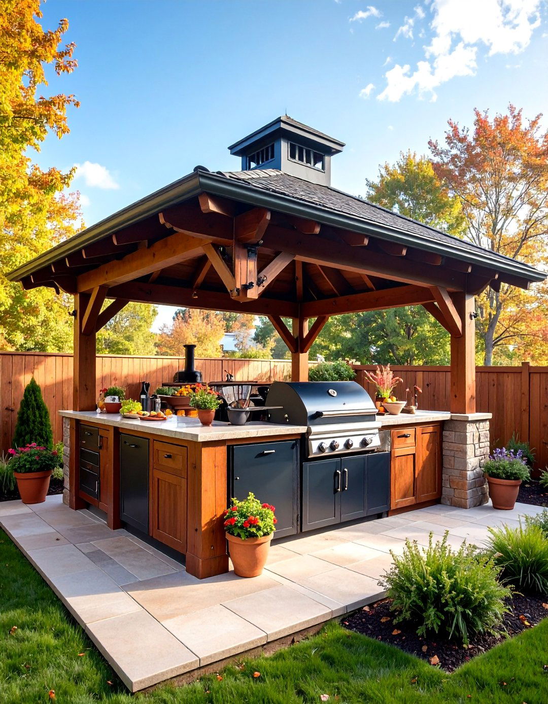 Craftsman Style Gazebo with Built in Smoker - 25 Outdoor Kitchen with a Gazebo Ideas