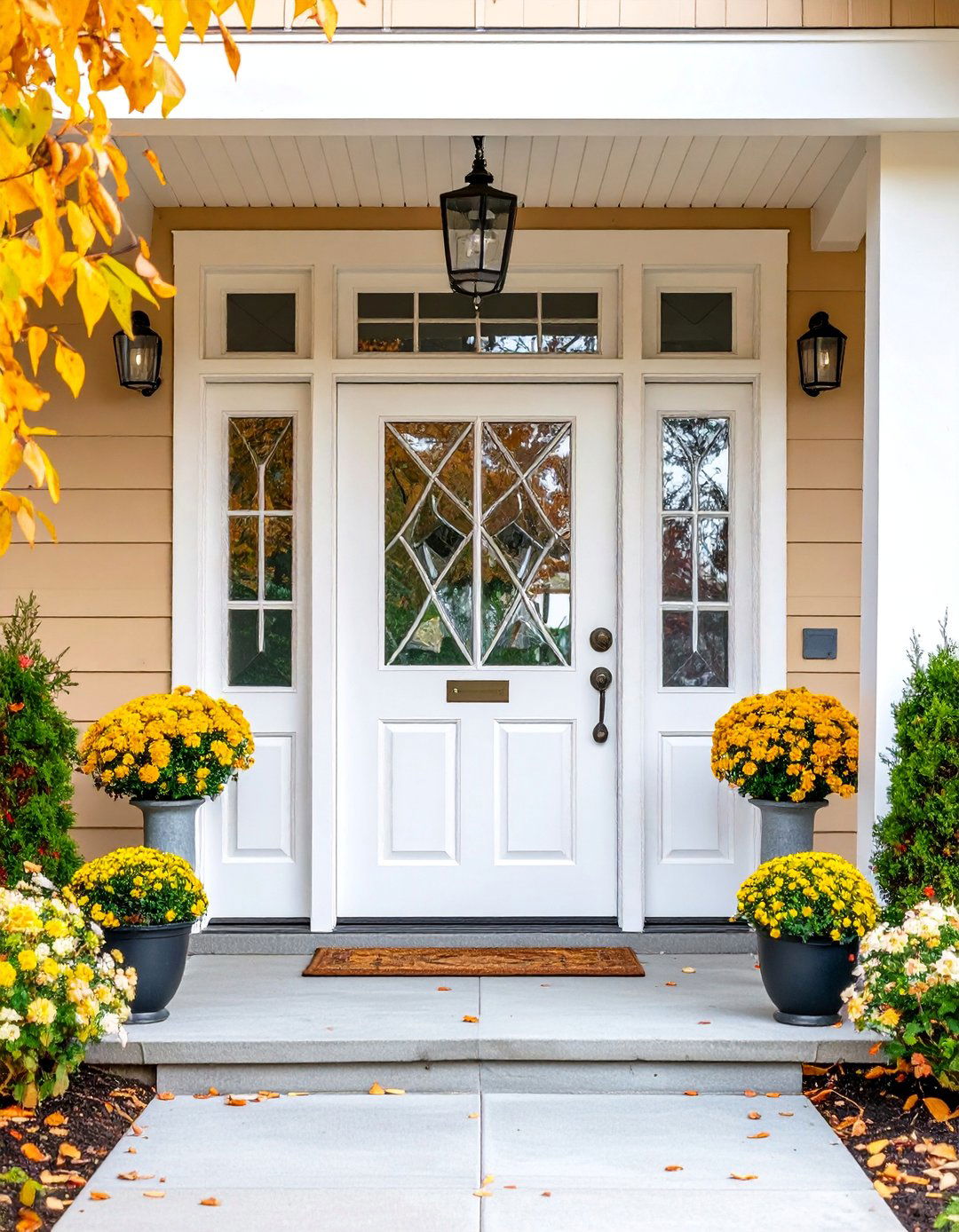 Craftsman Style White Oak Door with Glass Panels - 25 White Oak Front Door Ideas
