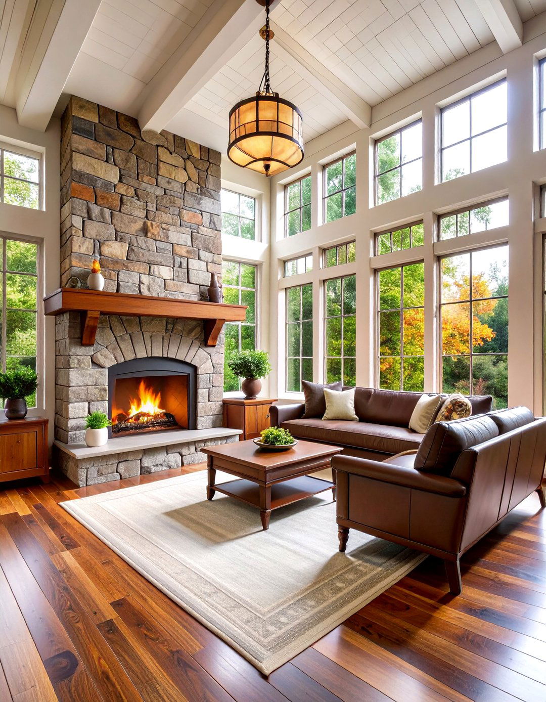 Craftsman Sunroom with Built in Fireplace and Mission Style Details - 25 Sunroom With Fireplace