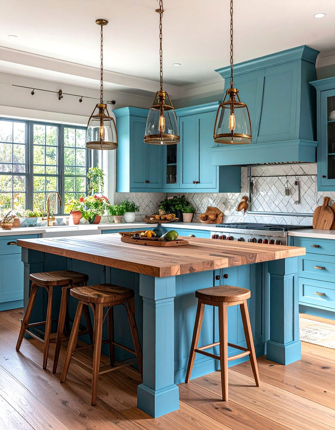 Craftsman White Cabinets with Slate Blue Island - 25 White Kitchen Cabinets With Blue Island