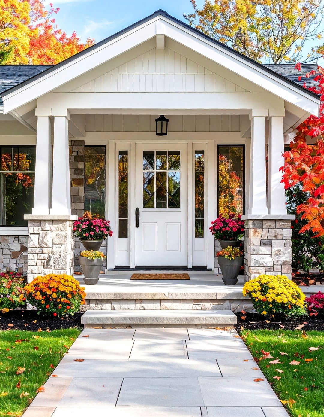 Craftsman White Front Door with Prairie Glass Design - 25 White Front Door Ideas