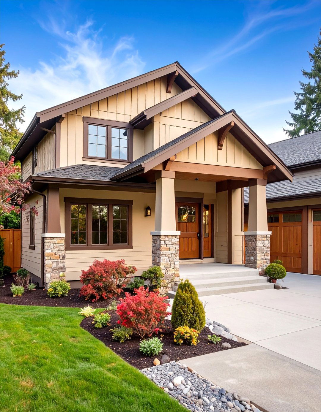 Cream Beige Shed with Dark Brown Trim - 25 Shed Color Ideas