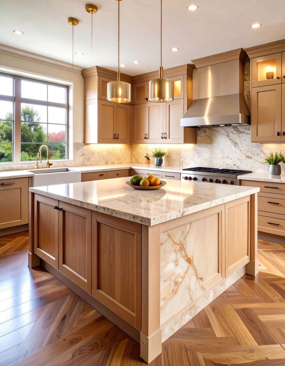 Cream Cambria Windermere Quartz with Oak Cabinets - 25 what color countertops go with oak cabinets