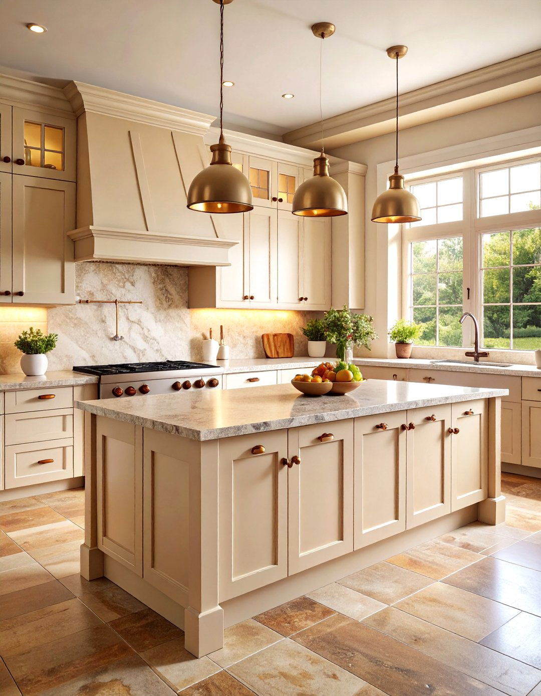 Cream Kitchen Cabinets with Natural Stone - 25 Kitchen Cabinet Color Ideas
