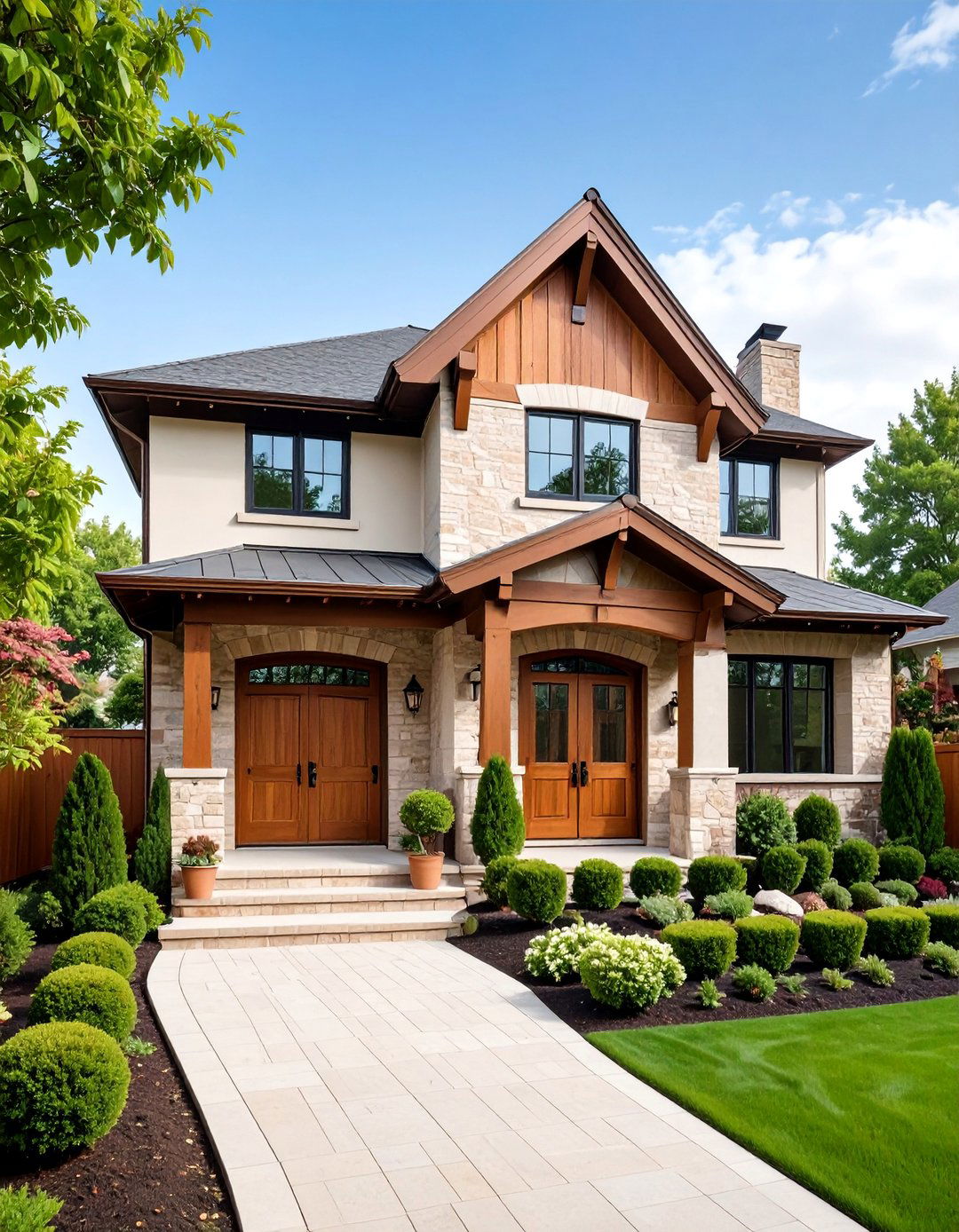 Cream Limewash with Copper Details - 25 Exterior Brick Paint Color Ideas