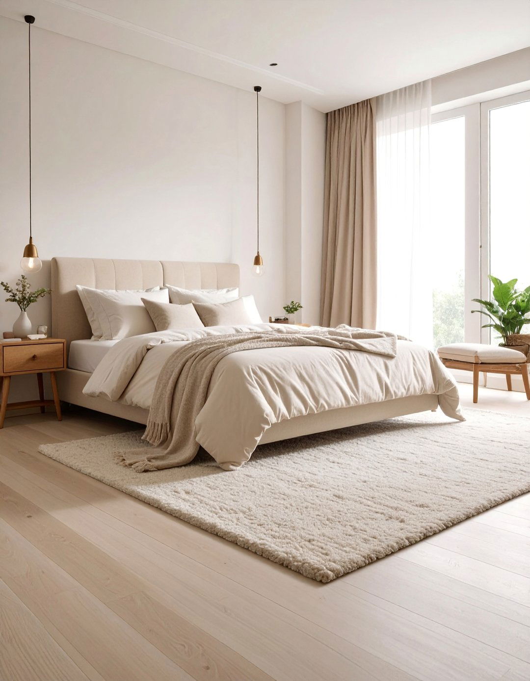 Cream Monochromatic Minimalist Carpet - 25 Bedroom Carpet Ideas