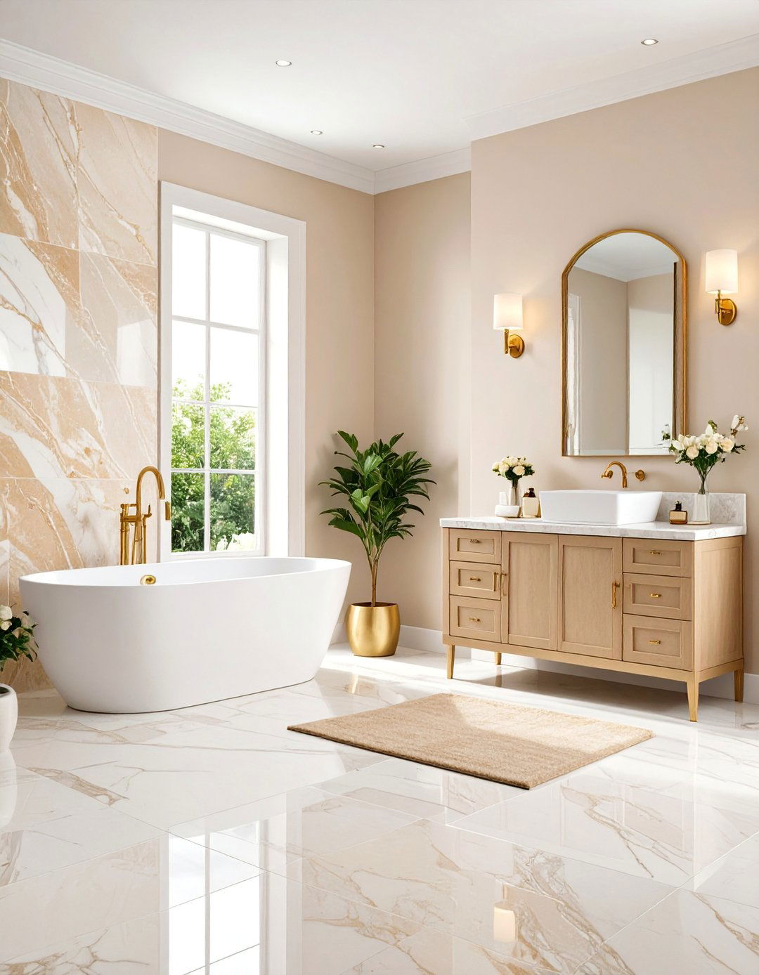 Cream Travertine Half Wall Classic Elegance - 25 Half-wall Tile Bathroom Ideas