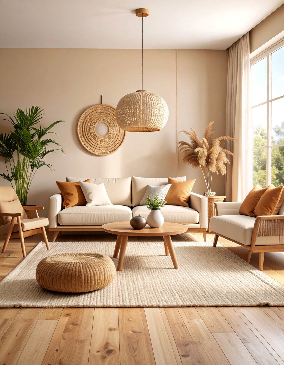 Cream and Beige Living Room with Natural Elements - 25 Monochromatic Living Room Ideas