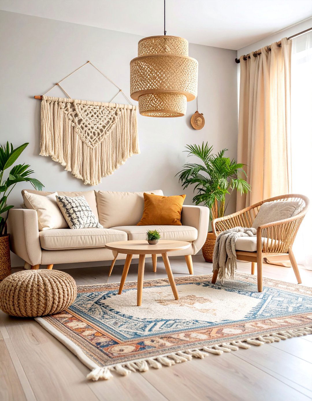 Cream and Beige Minimalist Living Room with Boho Accents - 25 Neutral Boho Living Room Ideas