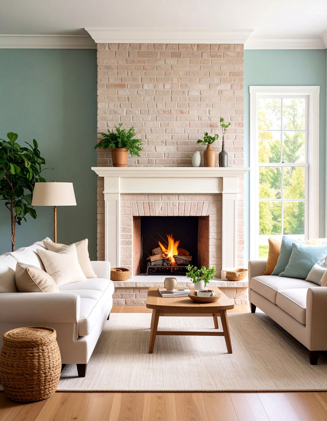 Cream and Beige Neutral Painted Fireplace - 25 Painted Brick Fireplace Ideas