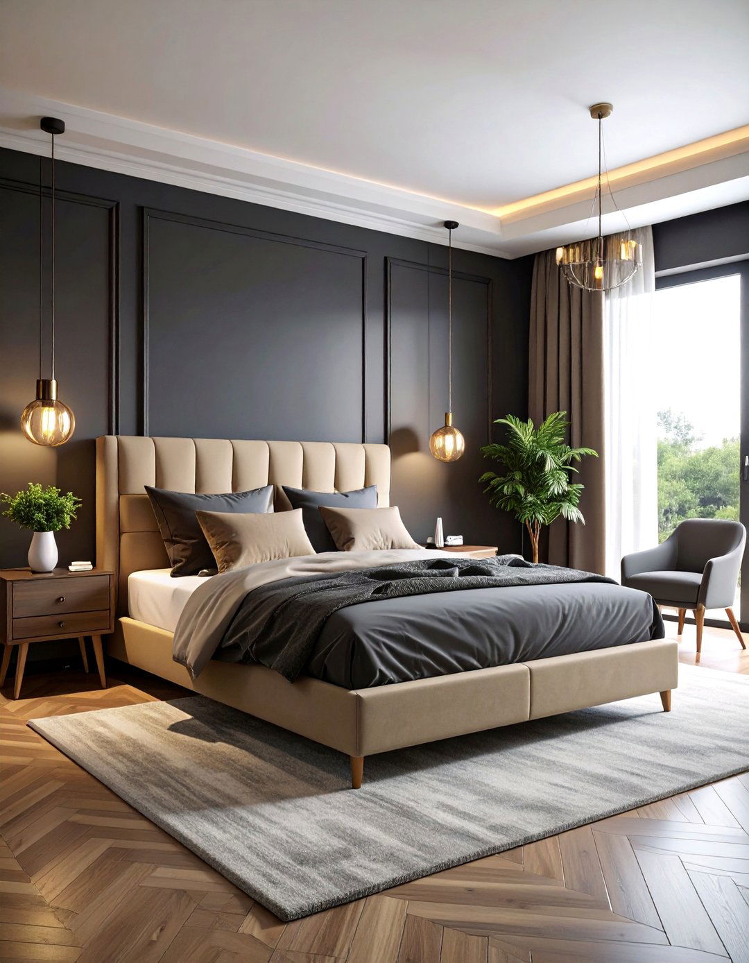 Cream and Black Accent Wall Bedroom - 25 Cream and Black Bedroom Ideas