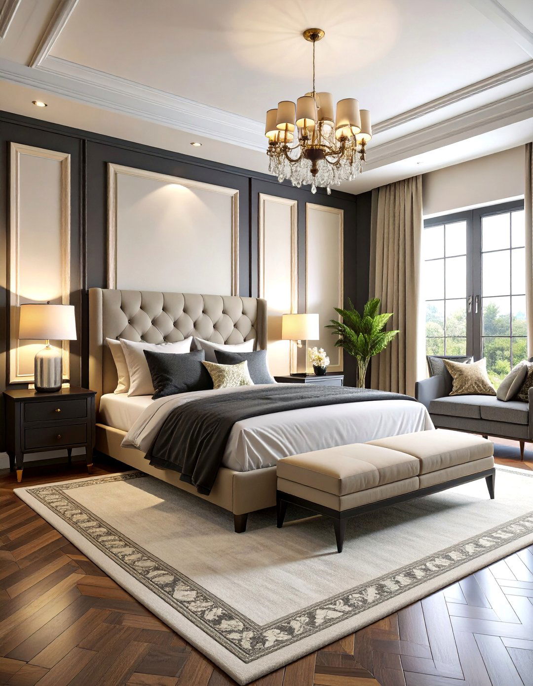 Cream and Black Architectural Detail Bedroom - 25 Cream and Black Bedroom Ideas