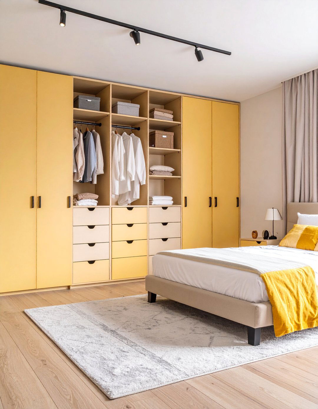 Cream and Black Storage Focused Bedroom - 25 Cream and Black Bedroom Ideas