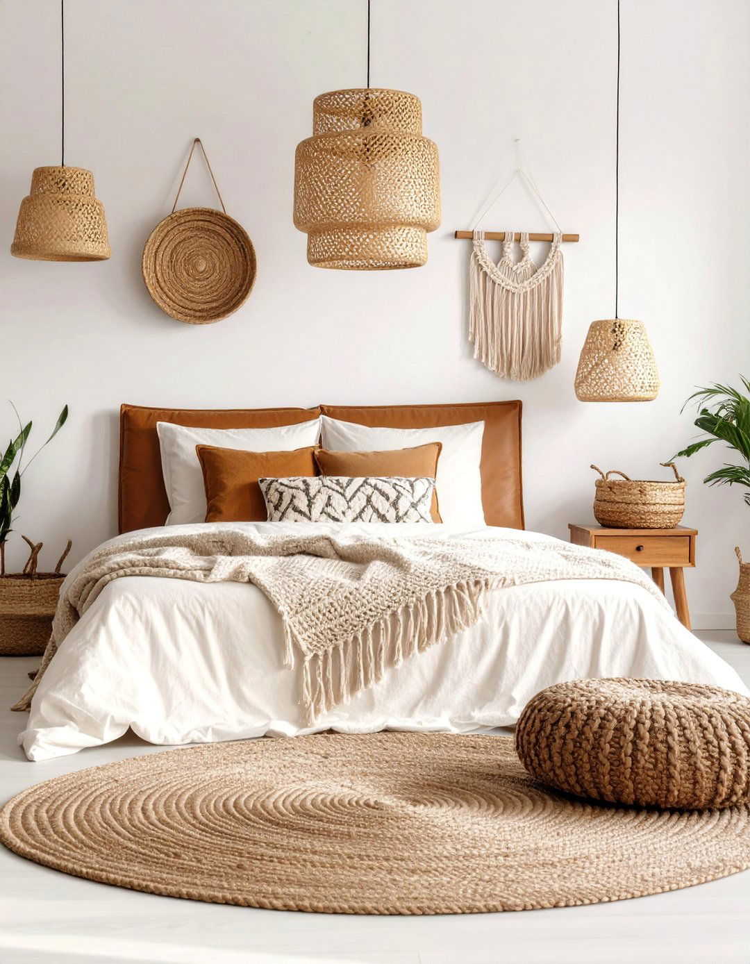 Cream and Caramel Bedroom with Natural Textures - 25 Colorful Boho Bedroom Ideas