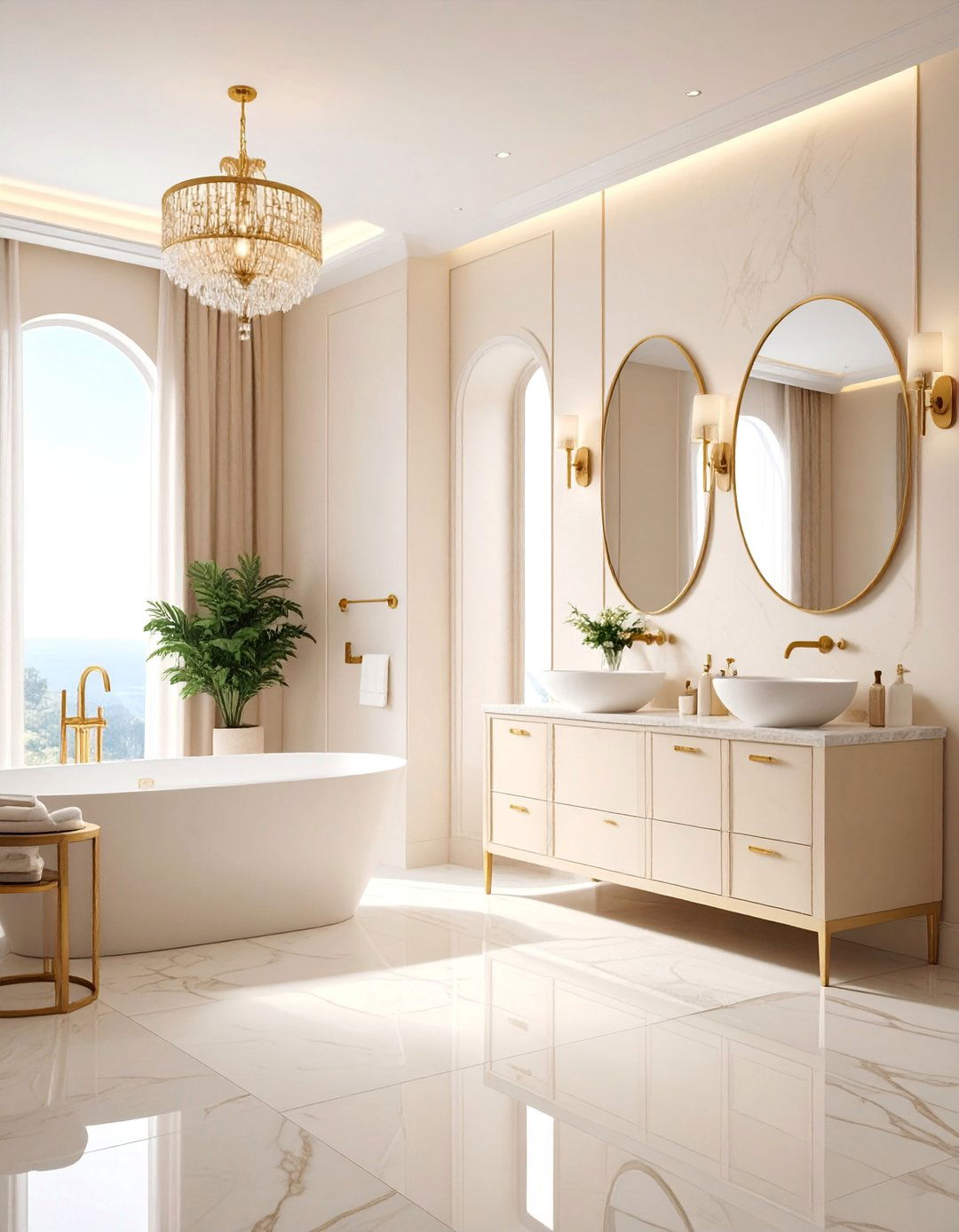 Cream and Gold Monochromatic Luxury - 25 Gold Bathroom Ideas