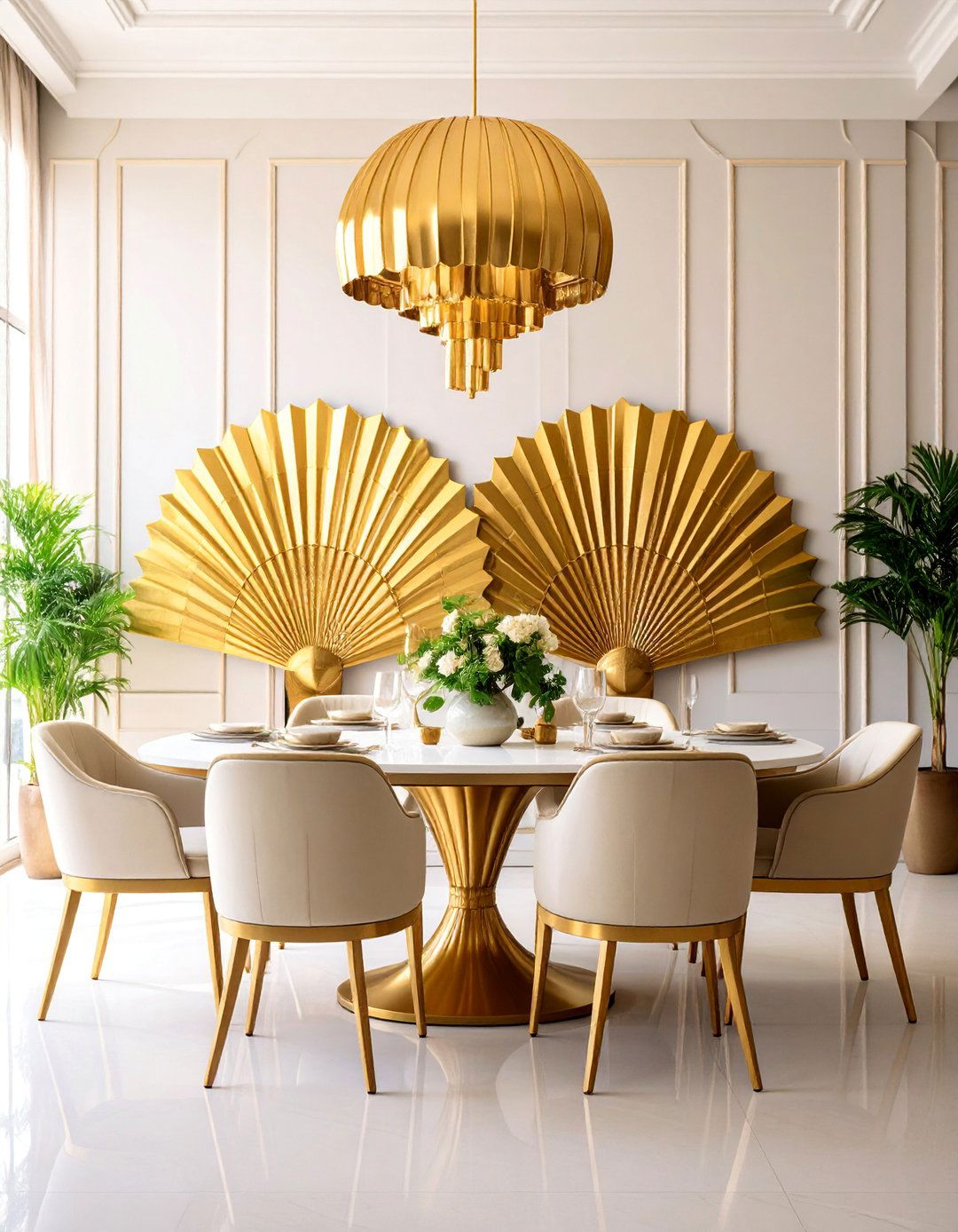 Cream and Gold Stenciled Wall with Art Deco Pattern Design - 25 Wall Painting Ideas of Any Room