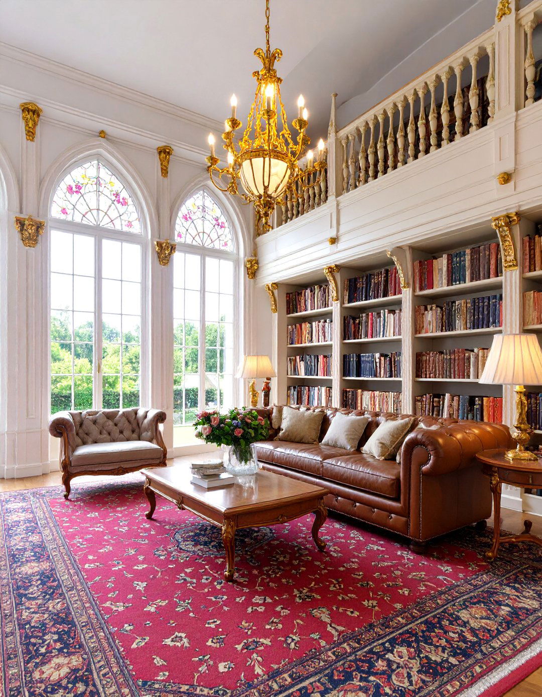 Cream and Gold Victorian Reading Retreat with Stained Glass Accents - 25 Victorian Sunroom Ideas