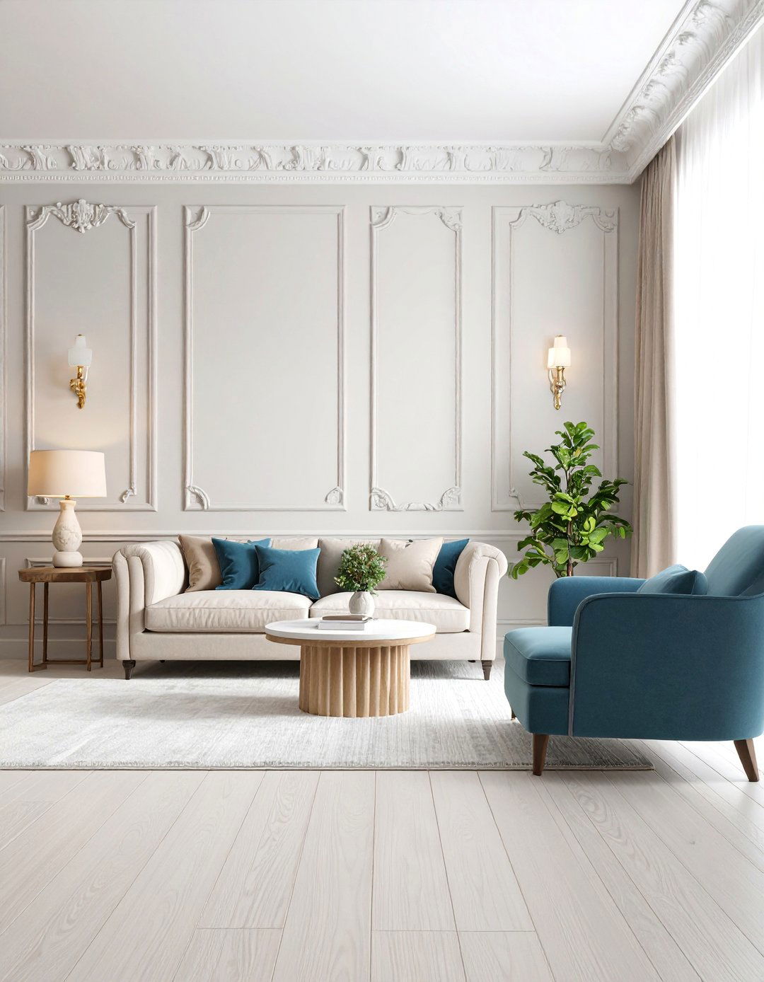 Cream and Gray Transitional Wainscoting - 25 Living Room Wainscoting Ideas