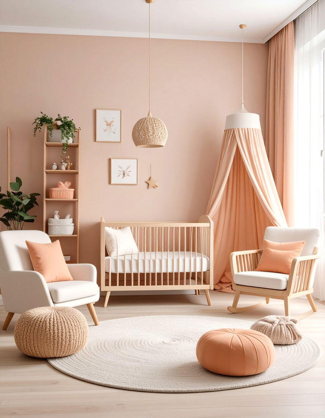 Cream and Peach Nursery with Natural Wood Furniture - 25 Pastel Room Ideas