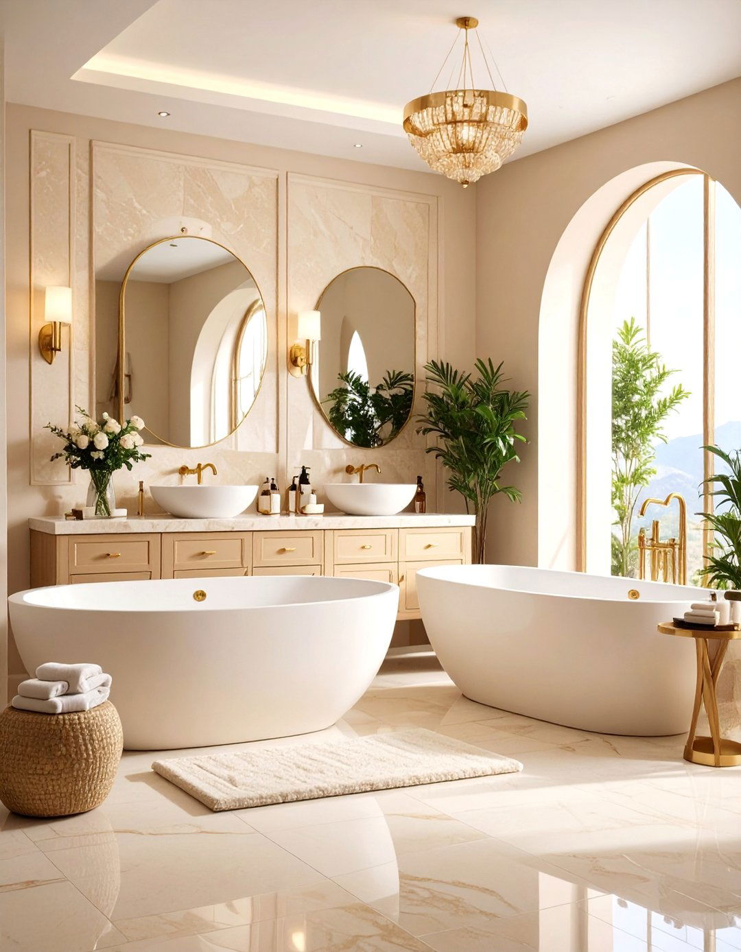 Creamy Beige Bathroom with Natural Stone - 25 Bathroom Color Ideas