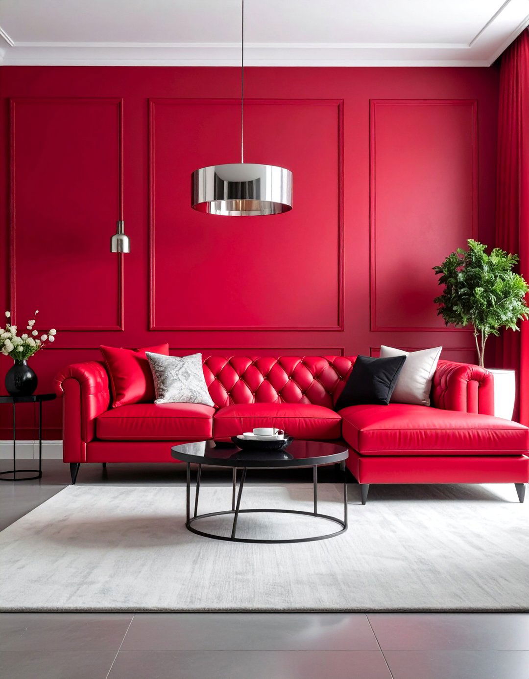 Crimson Red Statement Living Room - 25 Colorful Living Room Ideas