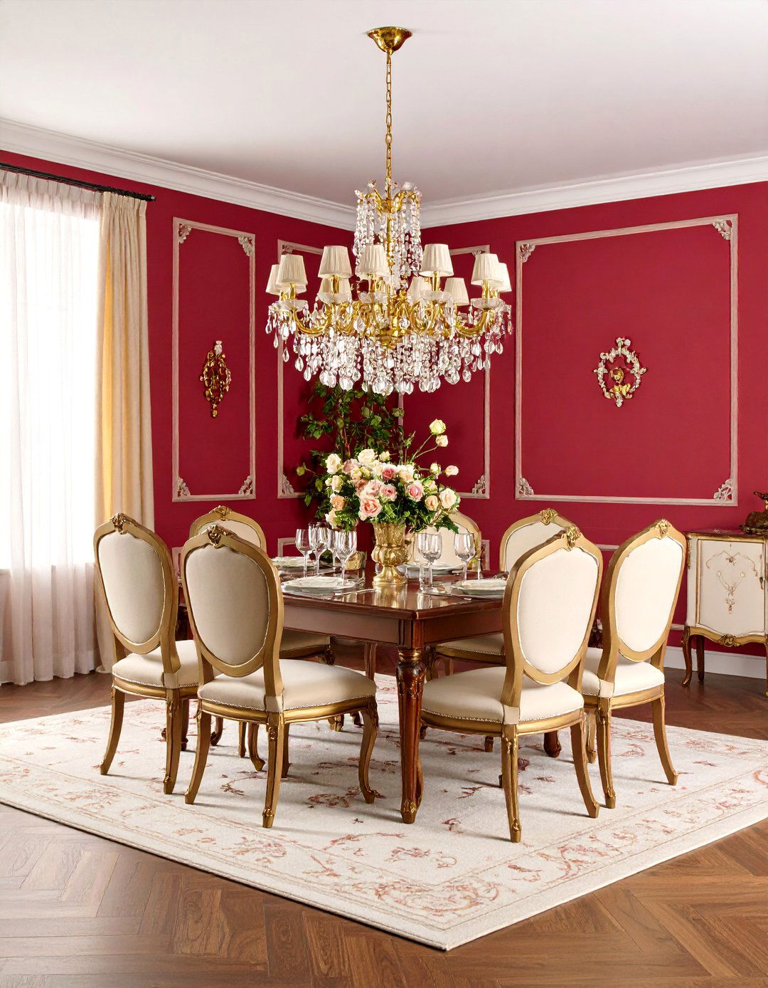 Crimson and Cream Traditional Warmth - 25 Colorful Dining Room Ideas