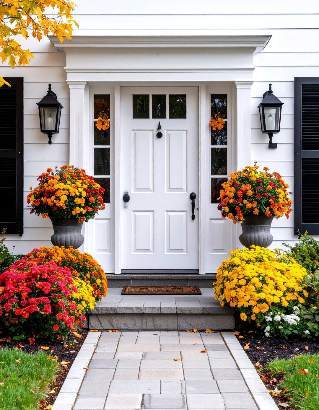 Crisp White with Black Shutters - 25 Front Door Color Ideas