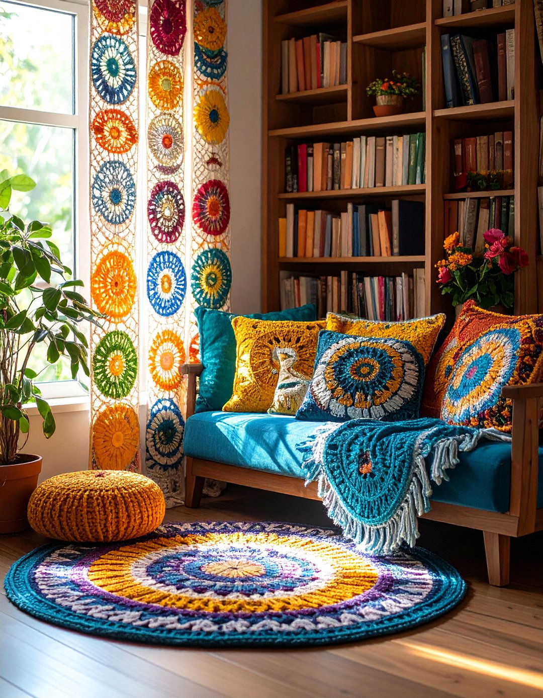 Crochet Panel Curtains with Boho Motifs - 25 Boho Curtain Ideas