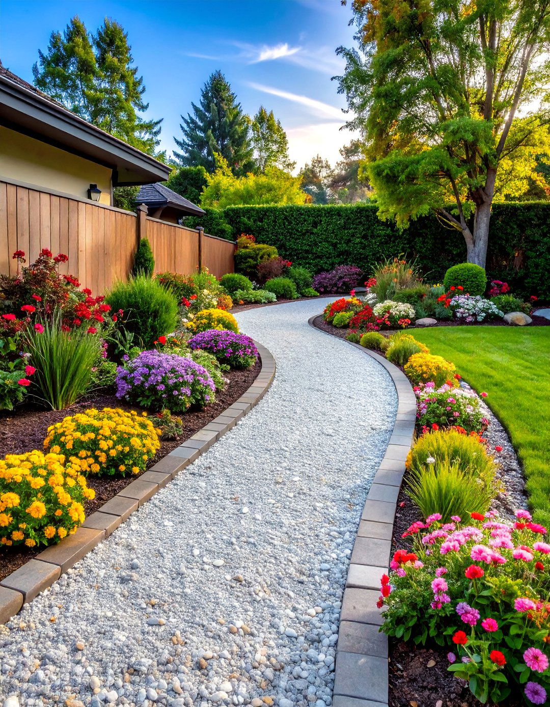 Crushed Granite Driveway with Planted Borders - 25 Rock Landscaping Ideas