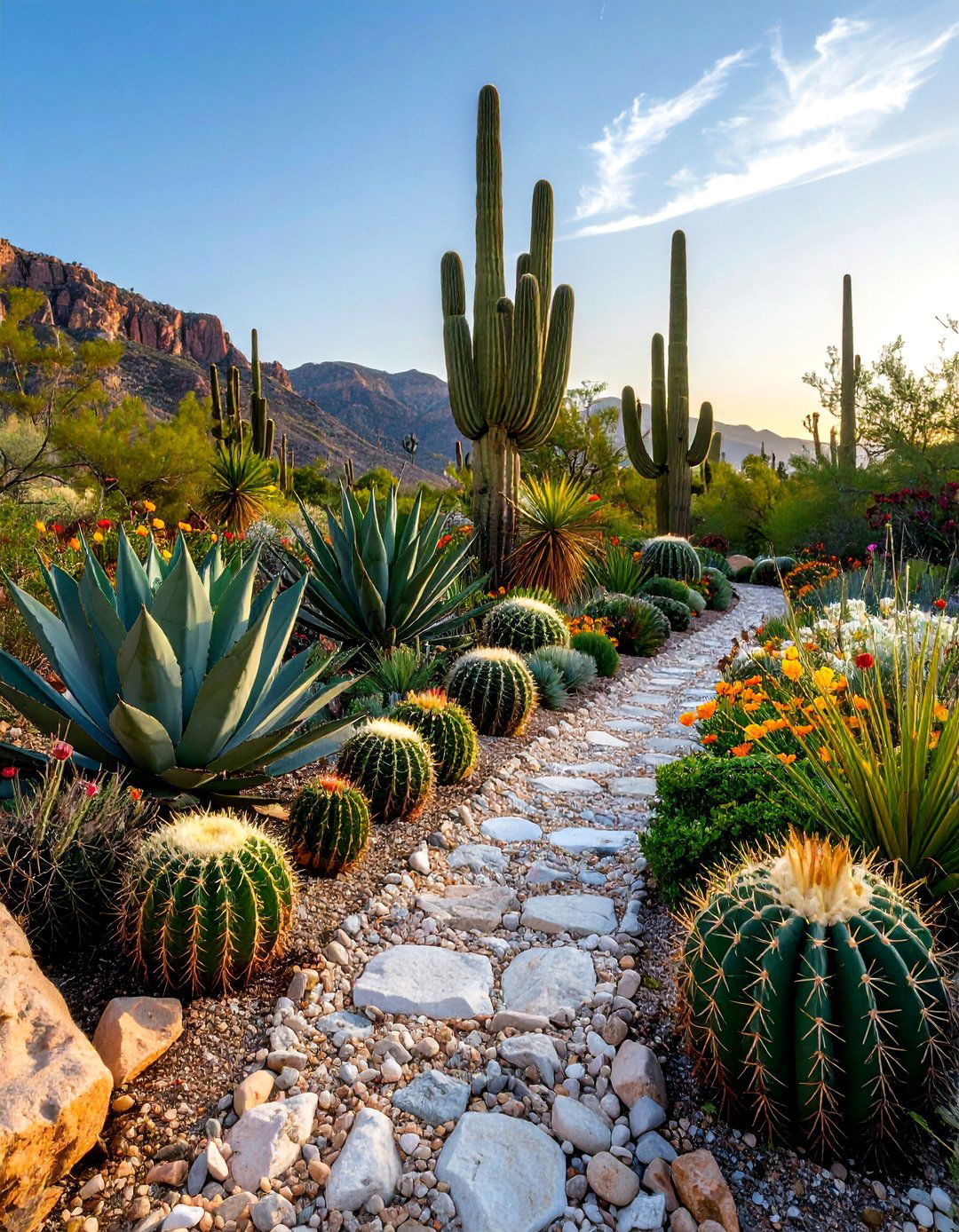 Crushed Granite Garden Border with Xerophytic Plant Collection - 25 Low Maintenance Garden Border Ideas