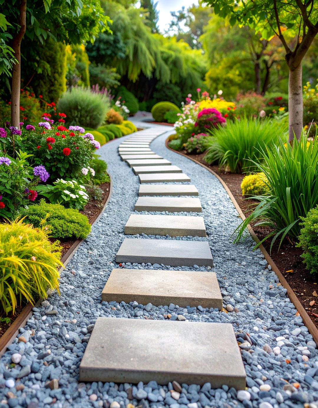 Crushed Stone Base with Stepping Pads - 25 Rock Walkway Ideas